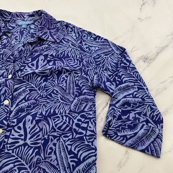 Blue Ginger Womens Button Up Blouse Top Size S Purple Tropical Leaf Floral - Picture 3 of 12
